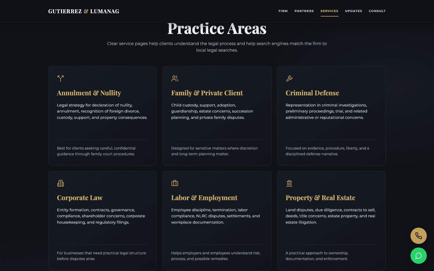 Gutierrez and Lumanag practice areas grid